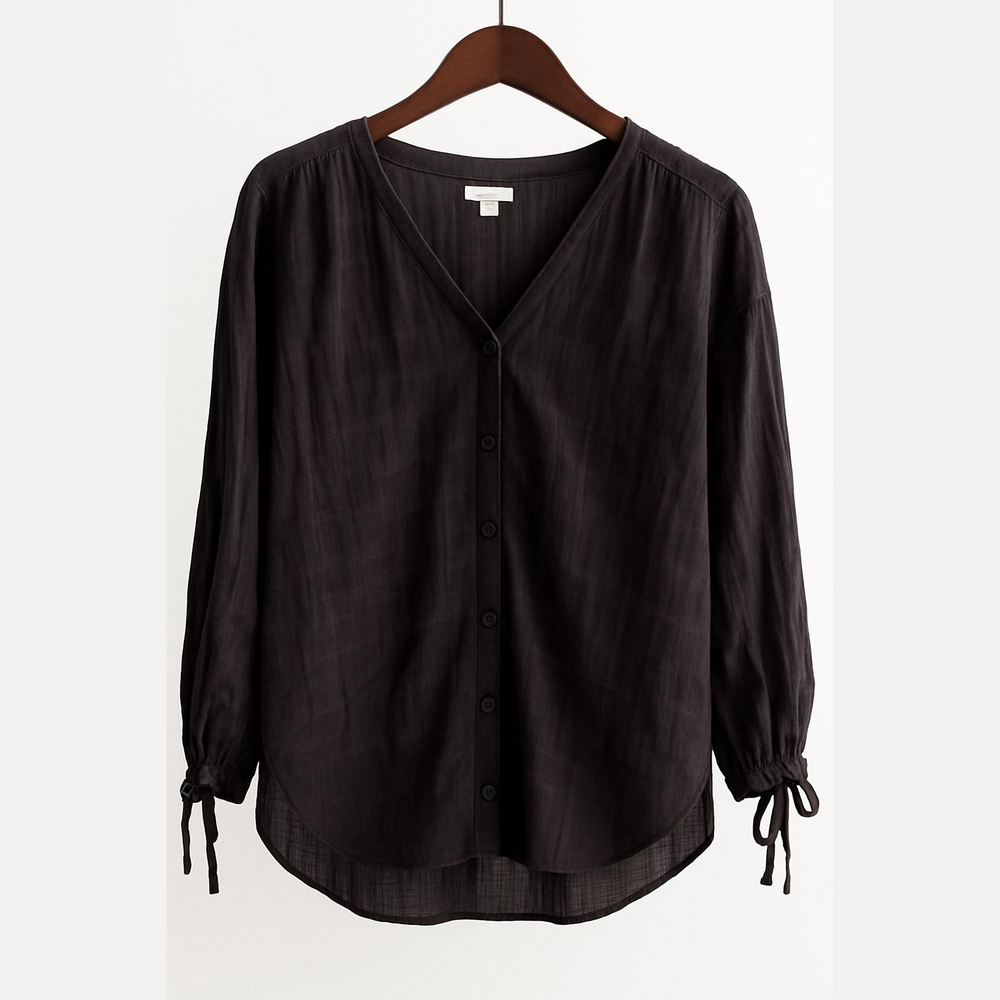 Garnet Hill Charcoal Button-Up Blouse